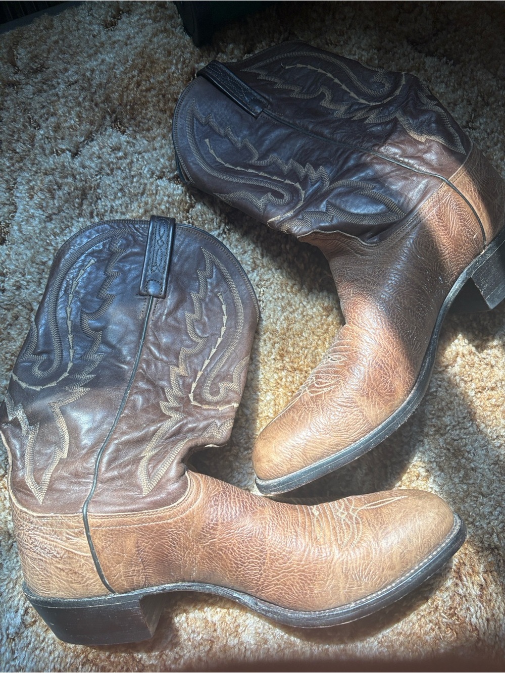 Lucchese Two-Tone Brown Western Cowboy Boots